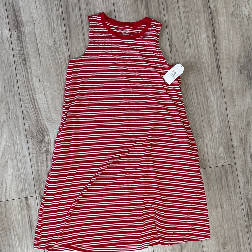 TIME AND TRU sleeveless Striped Red and White Women Dress with side pockets